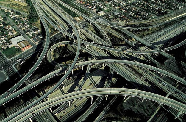 an aerial view of a highway