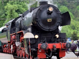 a black and red train